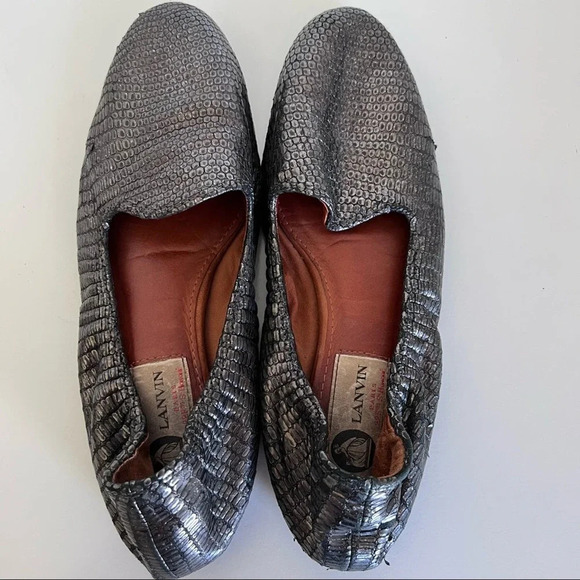 Lanvin Pewter Metallic Textured Loafer Ballet Flat - Picture 8 of 12
